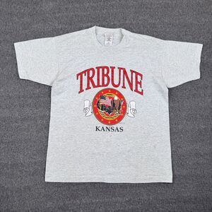 Vintage Tribune Kansas T-Shirt Men's Large‎ Gray Tourist Travel Plains 90s